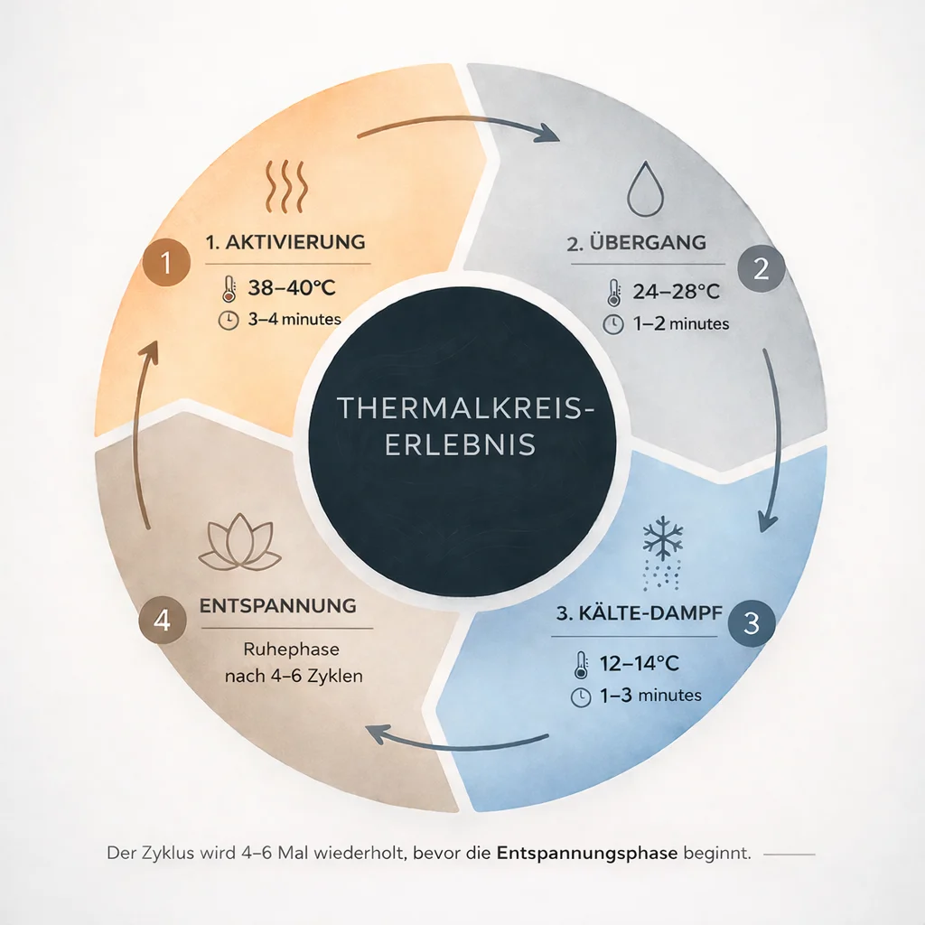 PoolDesign Thermal Cycle Erleben Sie das thermische Zyklusdiagramm mit den vier Phasen: Aktivierung, Übergang, Kaltdampf und Rückgewinnung
